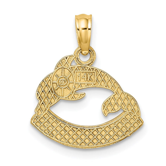 Million Charms 14K Yellow Gold Themed Textured Nags Head Banner With Dolphin Charm