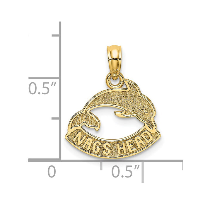 Million Charms 14K Yellow Gold Themed Textured Nags Head Banner With Dolphin Charm