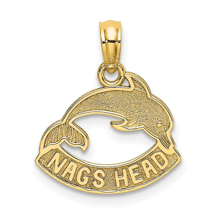 Million Charms 14K Yellow Gold Themed Textured Nags Head Banner With Dolphin Charm