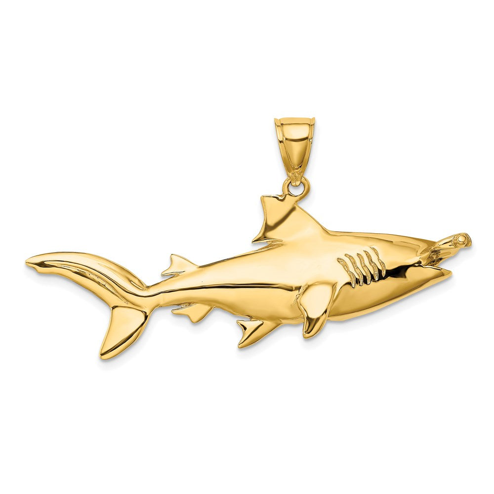 Million Charms 14K Yellow Gold Themed 3-D Hammerhead Shark Charm