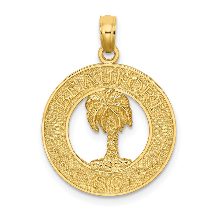 Million Charms 14K Yellow Gold Themed Beaufort, Sc On Round Frame With Palm Tree Charm