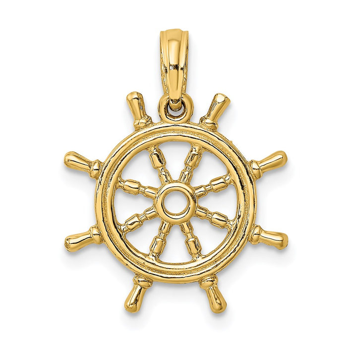 Million Charms 14K Yellow Gold Themed 3-D Ship Whell Charm