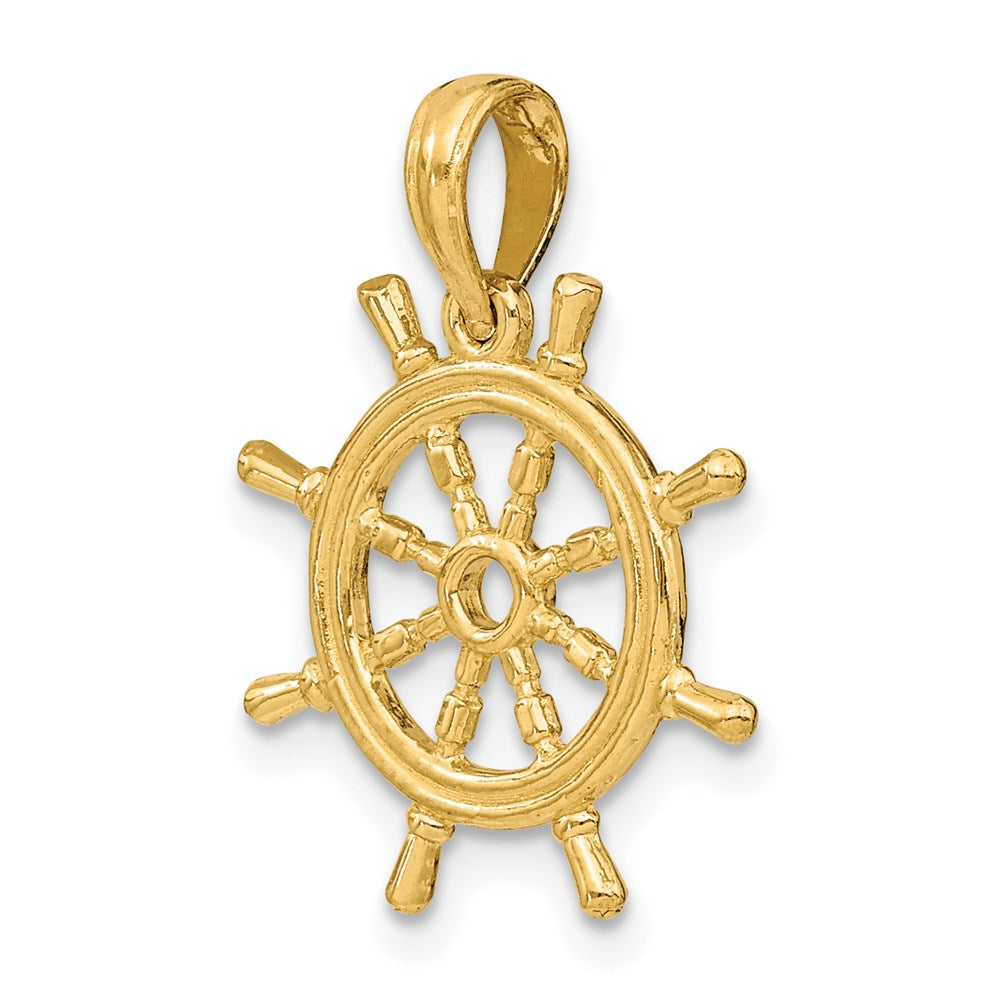 Million Charms 14K Yellow Gold Themed 3-D Ship Whell Charm