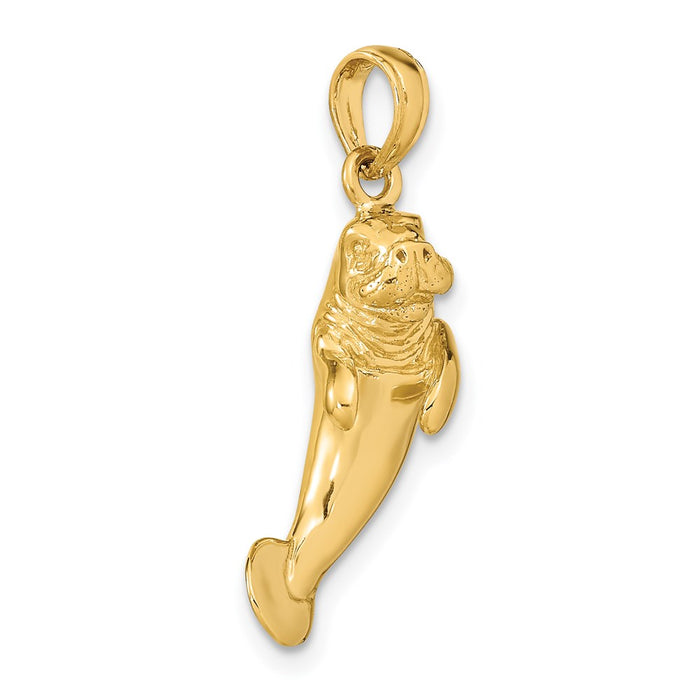 Million Charms 14K Yellow Gold Themed 3-D Polished Manatee Charm