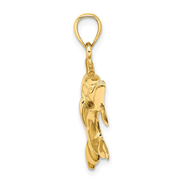 Million Charms 14K Yellow Gold Themed Polished Swimming Dolphin Charm