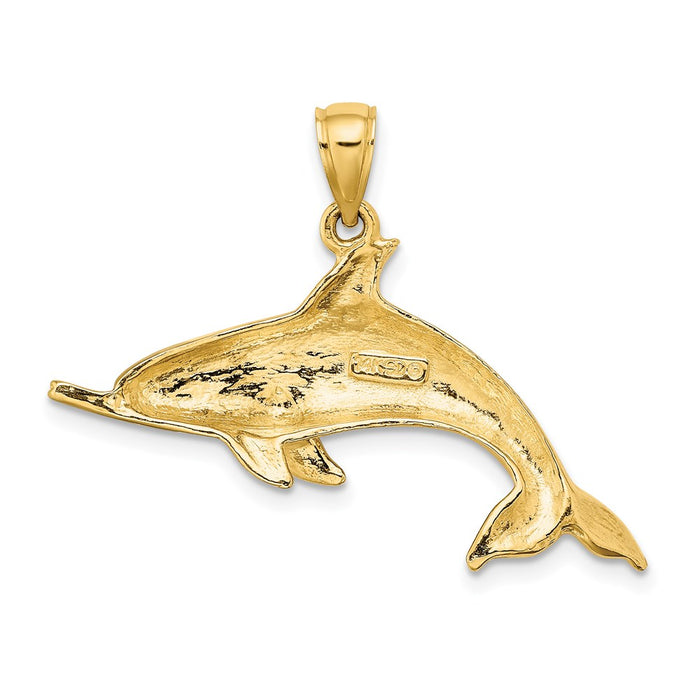 Million Charms 14K Yellow Gold Themed Polished Swimming Dolphin Charm