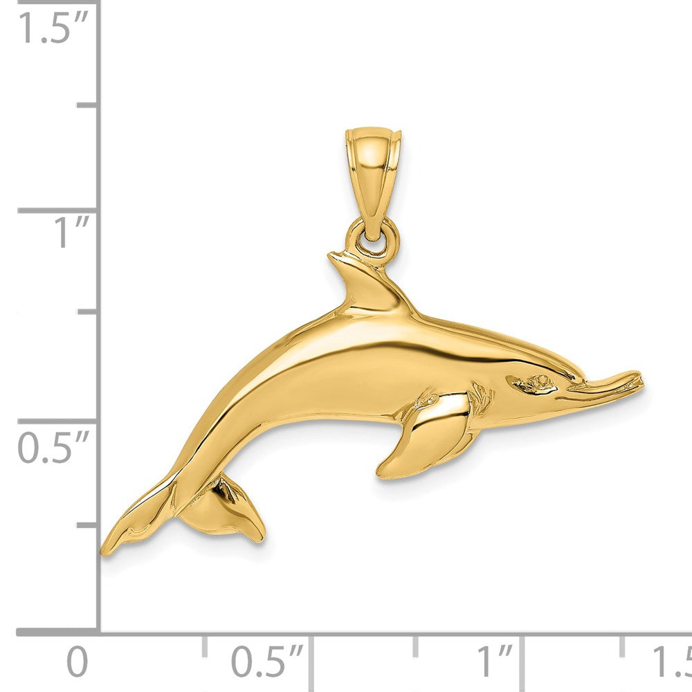 Million Charms 14K Yellow Gold Themed Polished Swimming Dolphin Charm