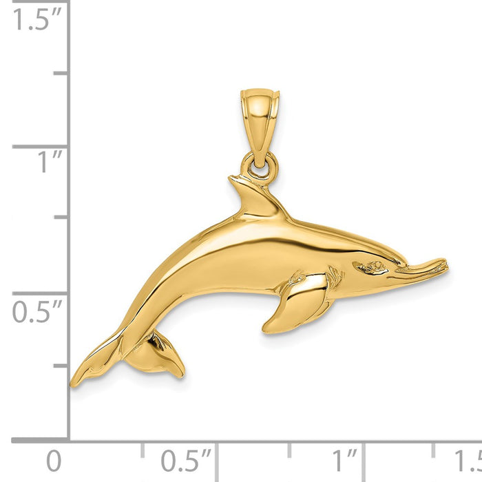 Million Charms 14K Yellow Gold Themed Polished Swimming Dolphin Charm