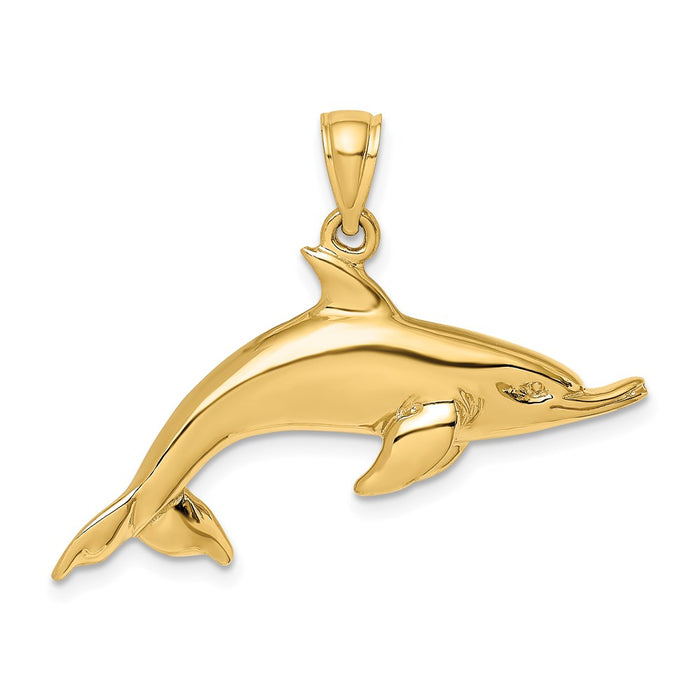 Million Charms 14K Yellow Gold Themed Polished Swimming Dolphin Charm