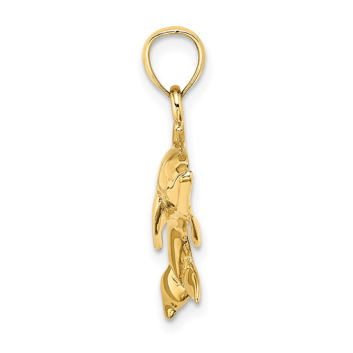 Million Charms 14K Yellow Gold Themed 2-D & Polished Swimming Dolphin Charm