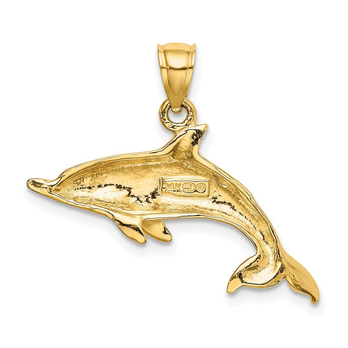 Million Charms 14K Yellow Gold Themed 2-D & Polished Swimming Dolphin Charm