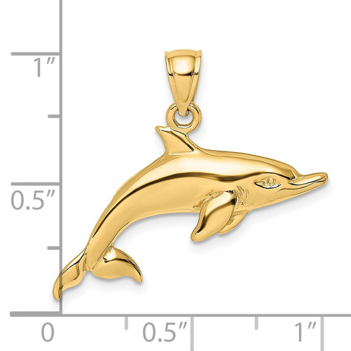 Million Charms 14K Yellow Gold Themed 2-D & Polished Swimming Dolphin Charm