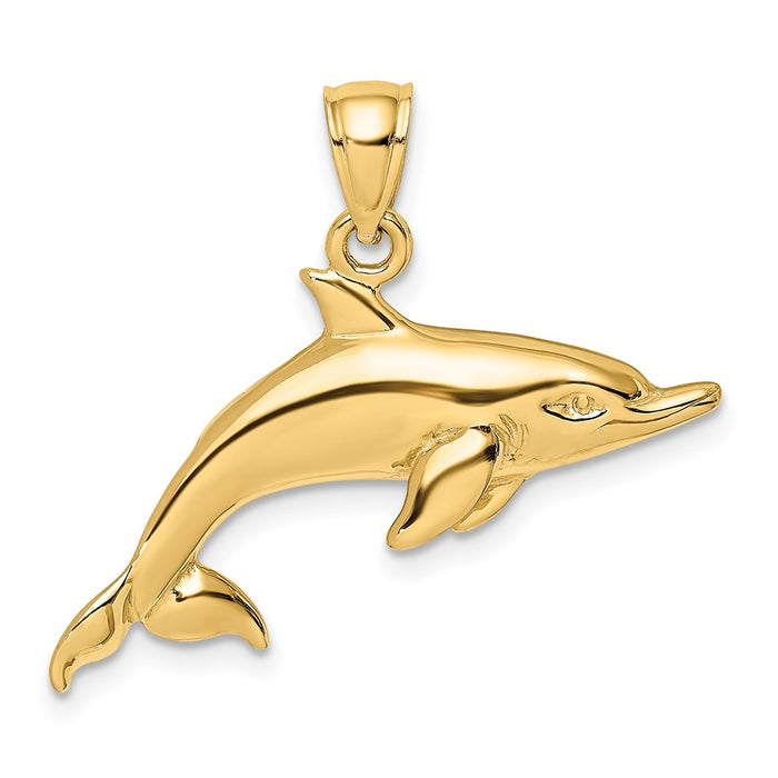 Million Charms 14K Yellow Gold Themed 2-D & Polished Swimming Dolphin Charm