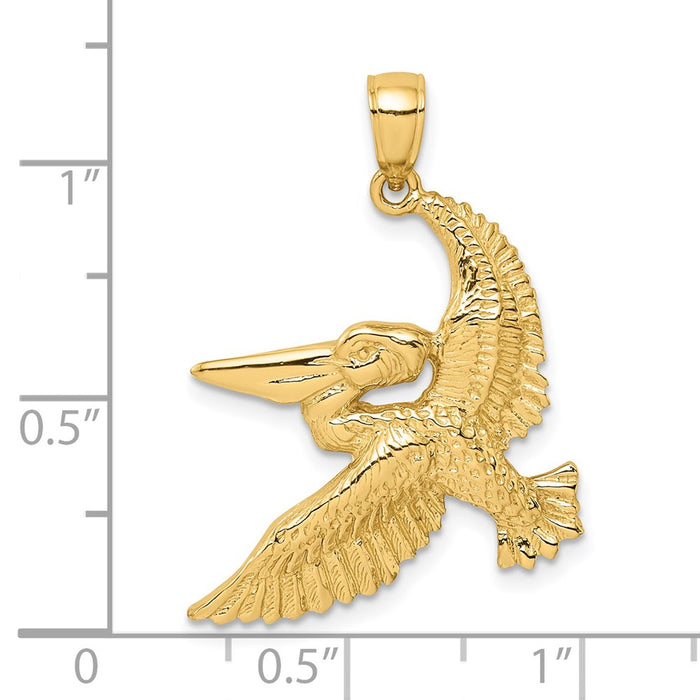 Million Charms 14K Yellow Gold Themed 2-D Flying Pelican Charm