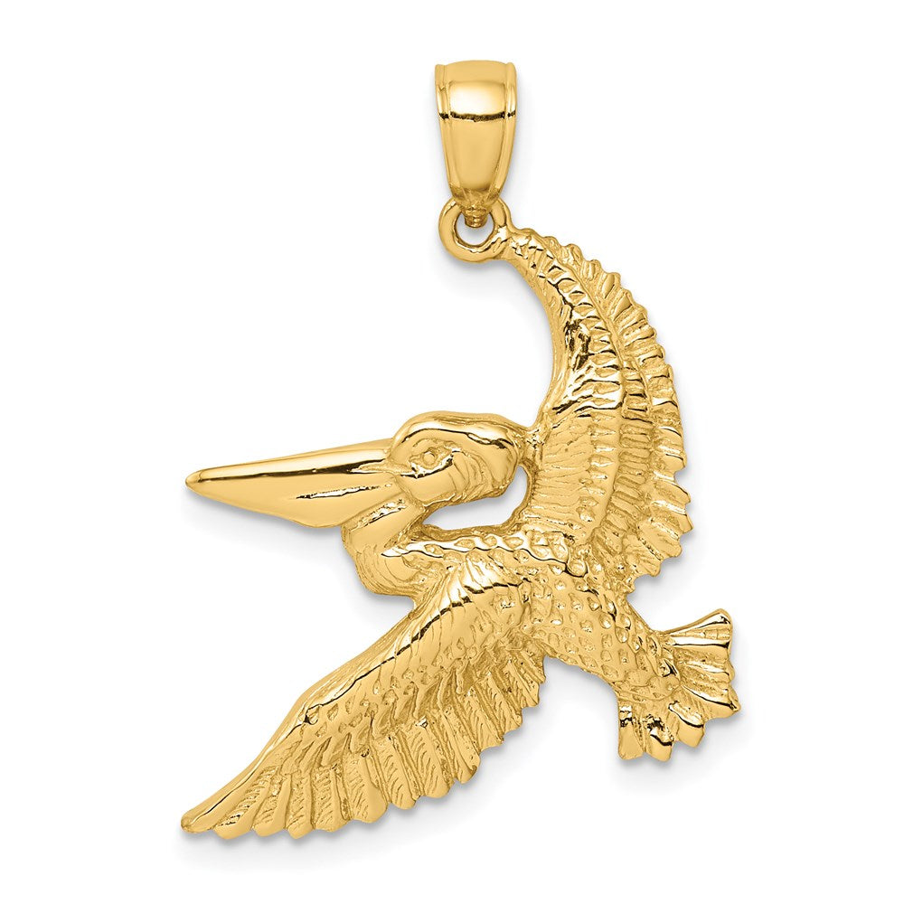 Million Charms 14K Yellow Gold Themed 2-D Flying Pelican Charm