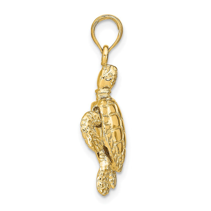 Million Charms 14K Yellow Gold Themed 3-D Sea Turtle With Moveable Head & Legs Charm