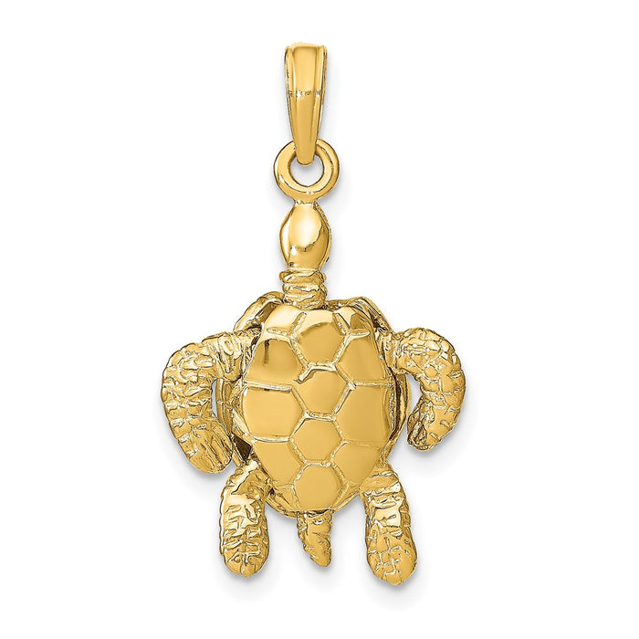 Million Charms 14K Yellow Gold Themed 3-D Sea Turtle With Moveable Head & Legs Charm