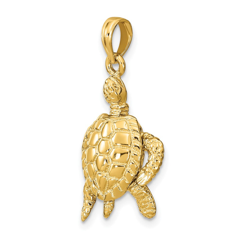 Million Charms 14K Yellow Gold Themed 3-D Sea Turtle With Moveable Head & Legs Charm