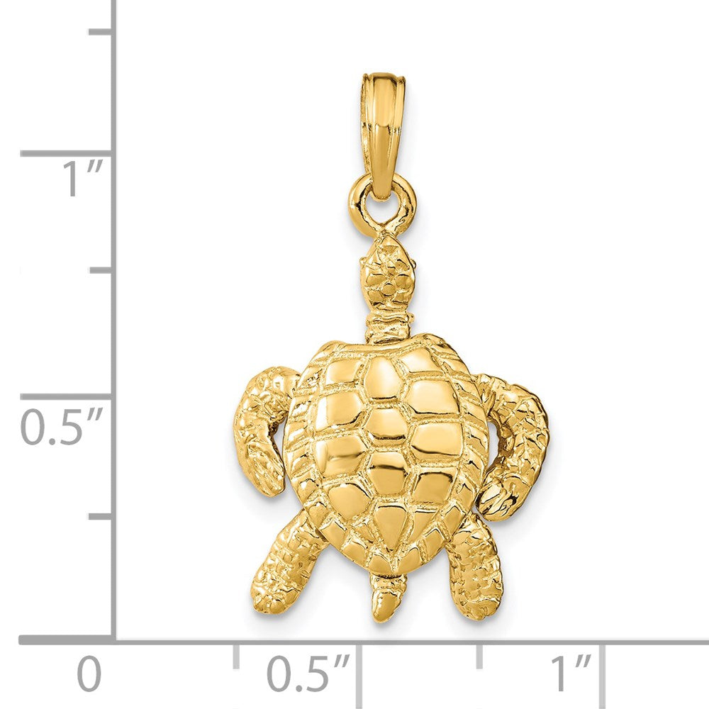 Million Charms 14K Yellow Gold Themed 3-D Sea Turtle With Moveable Head & Legs Charm