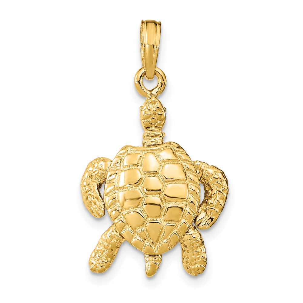 Million Charms 14K Yellow Gold Themed 3-D Sea Turtle With Moveable Head & Legs Charm