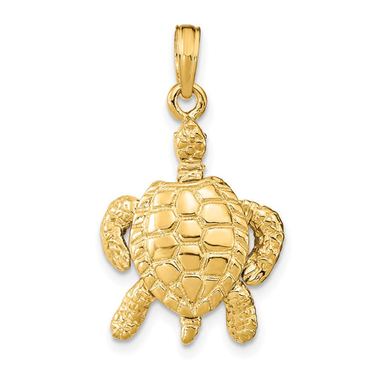 Million Charms 14K Yellow Gold Themed 3-D Sea Turtle With Moveable Head & Legs Charm