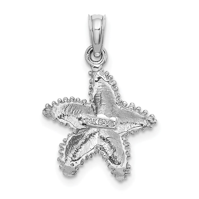 Million Charms 14K White Gold Themed Nautical Starfish With Beaded Texture Charm