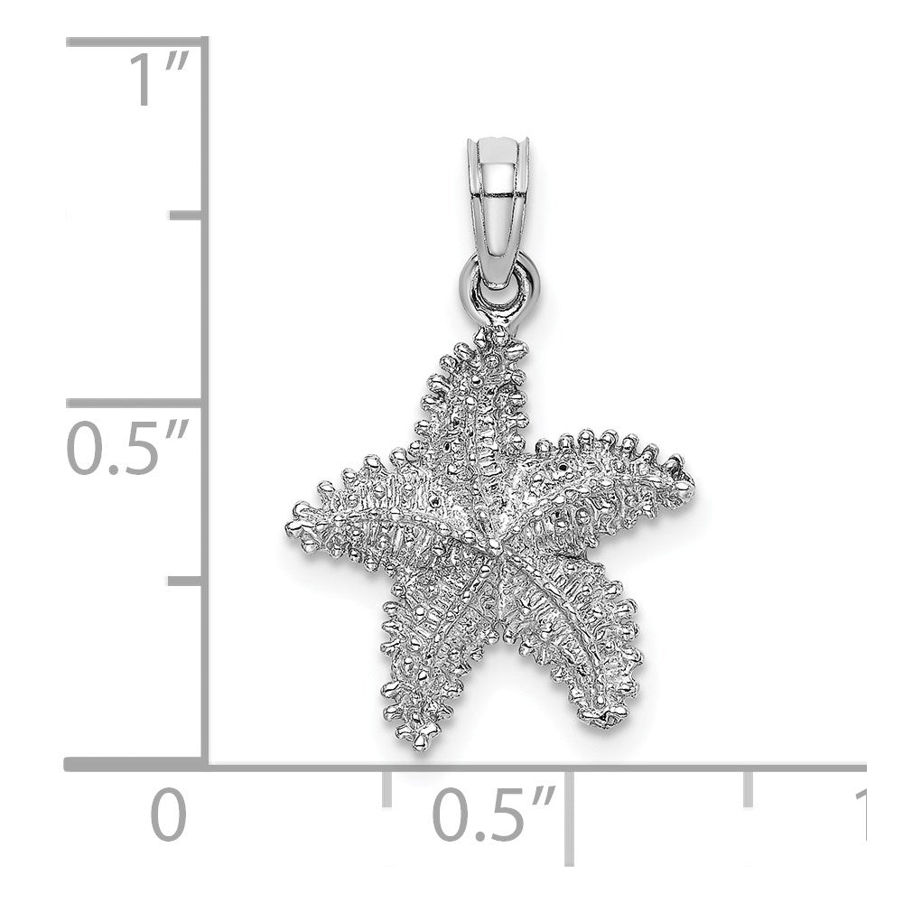 Million Charms 14K White Gold Themed Nautical Starfish With Beaded Texture Charm