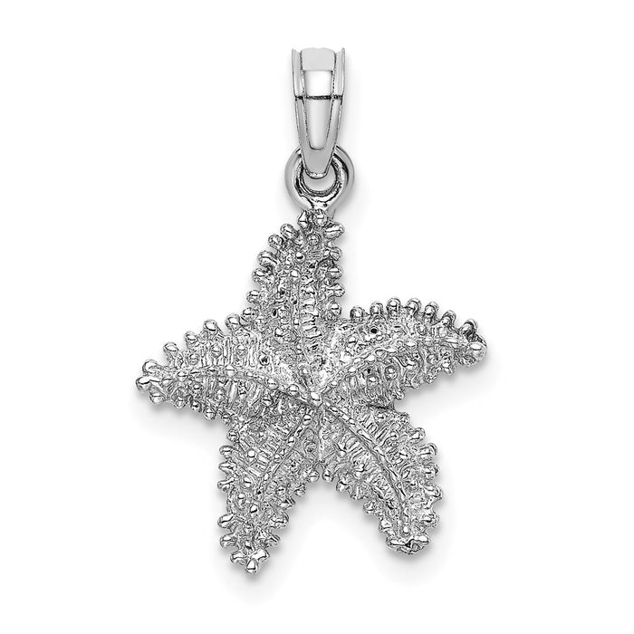 Million Charms 14K White Gold Themed Nautical Starfish With Beaded Texture Charm