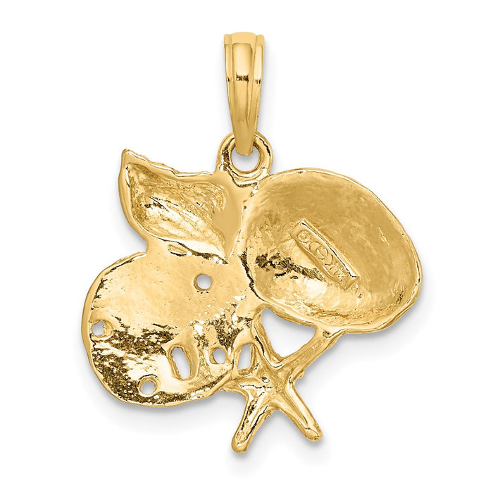 Million Charms 14K Yellow Gold Themed Polished 2-D Shell/Starfish/Sand Dollar Cluster Charm