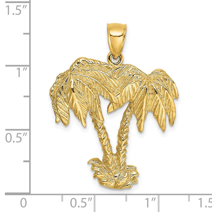 Million Charms 14K Yellow Gold Themed 2-D Couble Palm Tree Charm