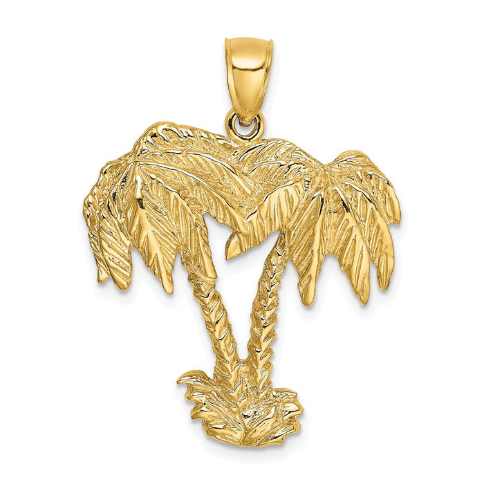 Million Charms 14K Yellow Gold Themed 2-D Couble Palm Tree Charm