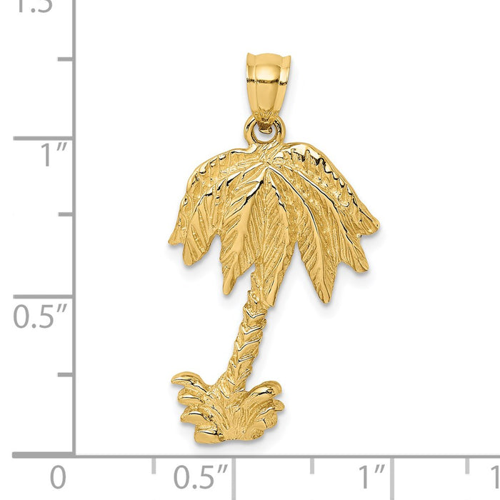 Million Charms 14K Yellow Gold Themed 2-D Textured Single Palm Tree Charm