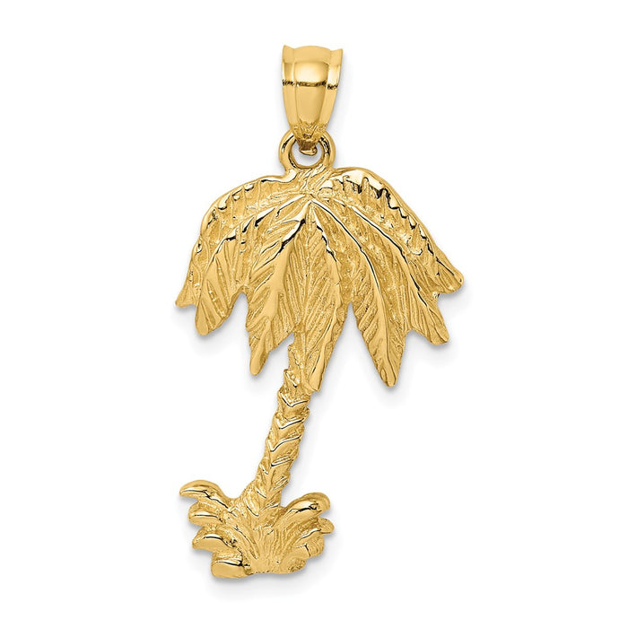 Million Charms 14K Yellow Gold Themed 2-D Textured Single Palm Tree Charm