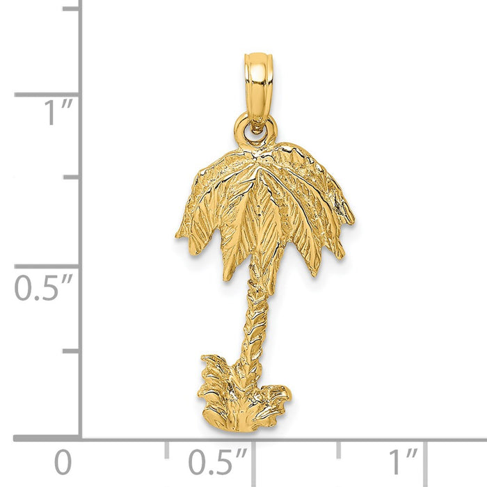 Million Charms 14K Yellow Gold Themed 2-D Textured Single Palm Tree Charm