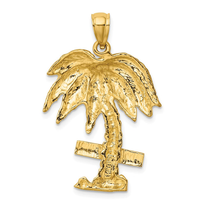 Million Charms 14K Yellow Gold Themed 2-D Marco Island On Large Palm Tree Charm