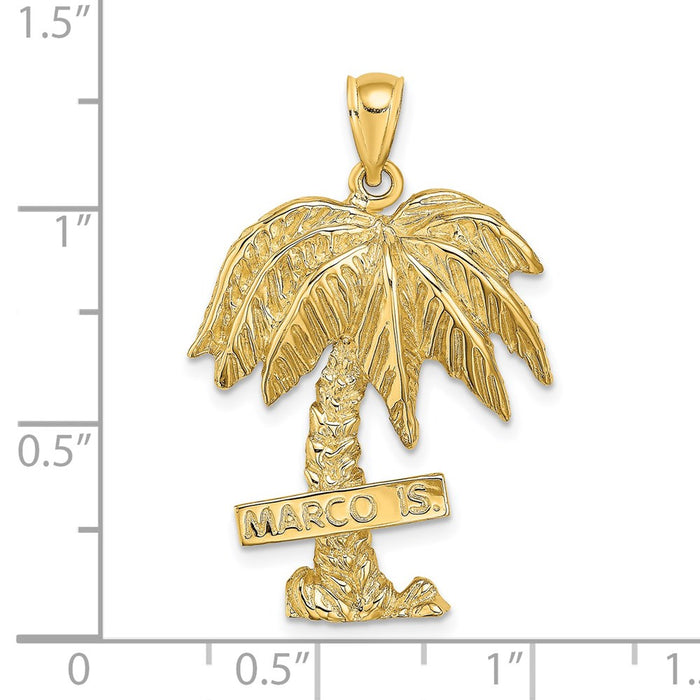 Million Charms 14K Yellow Gold Themed 2-D Marco Island On Large Palm Tree Charm