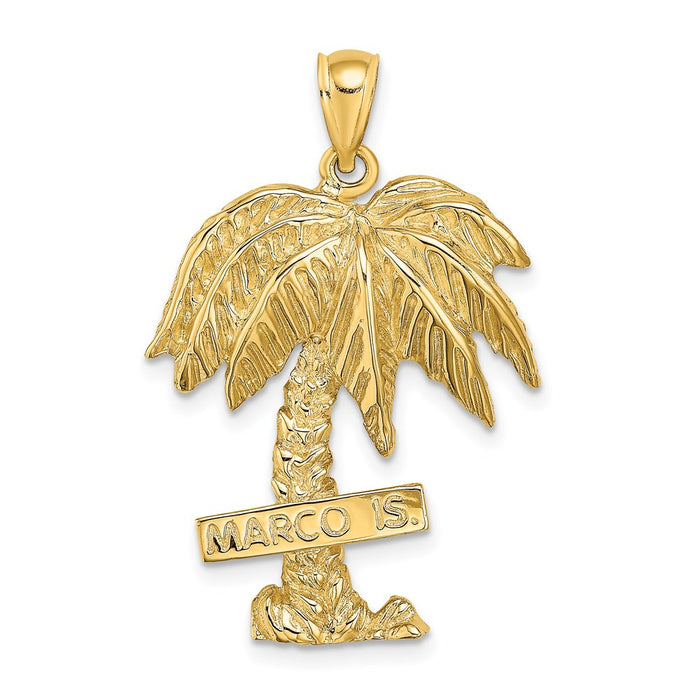 Million Charms 14K Yellow Gold Themed 2-D Marco Island On Large Palm Tree Charm