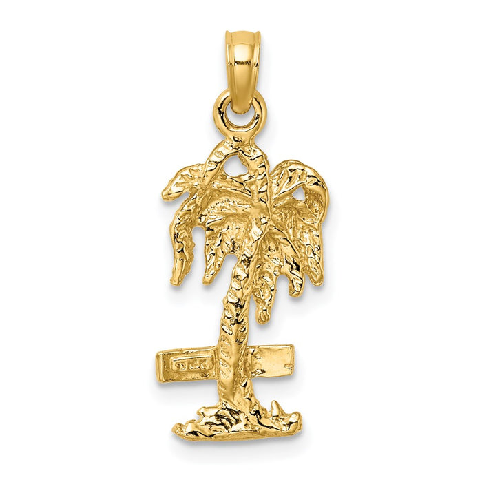 Million Charms 14K Yellow Gold Themed 2-D Marco Island On Palm Tree Charm