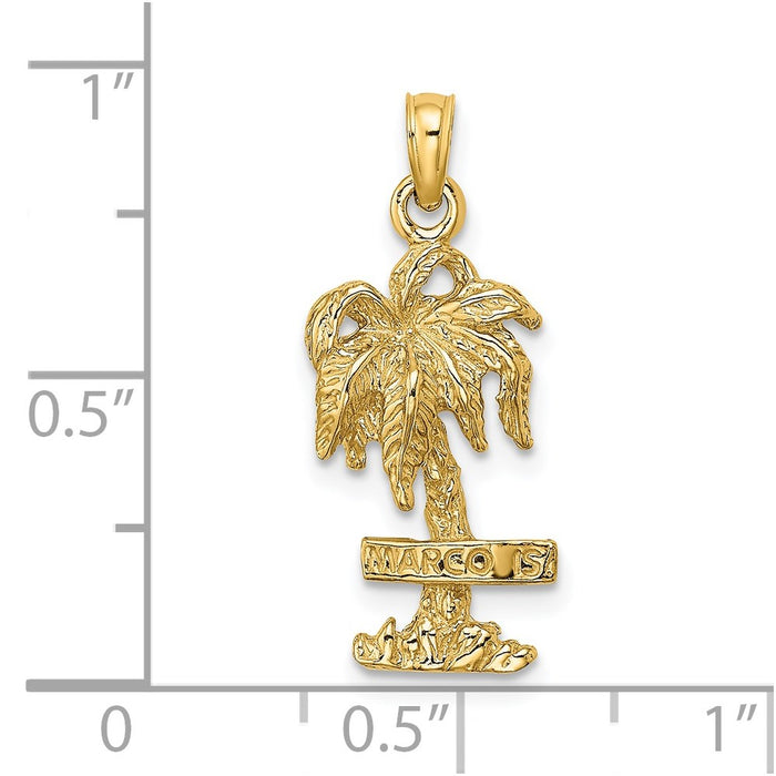 Million Charms 14K Yellow Gold Themed 2-D Marco Island On Palm Tree Charm