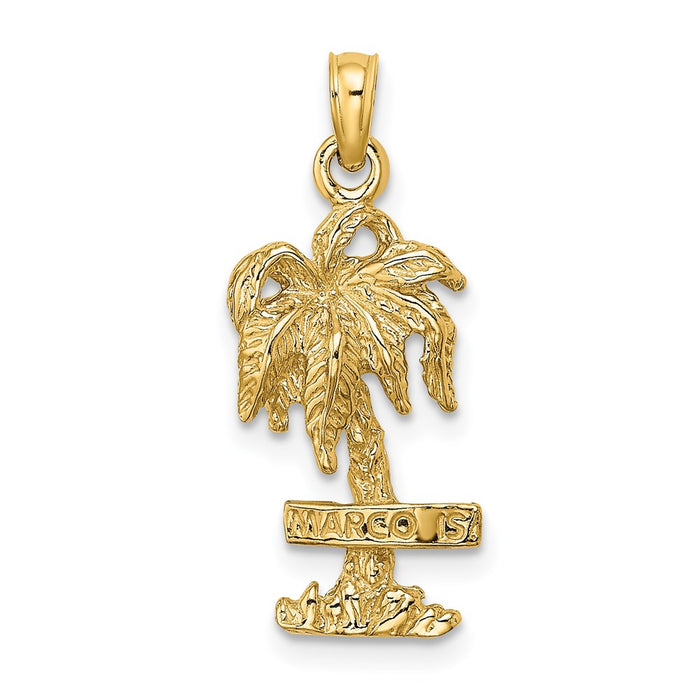 Million Charms 14K Yellow Gold Themed 2-D Marco Island On Palm Tree Charm