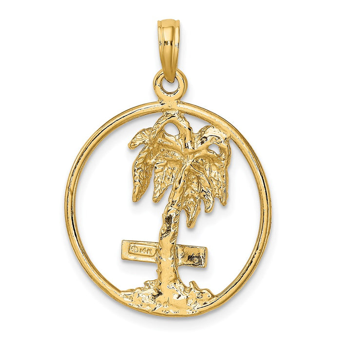 Million Charms 14K Yellow Gold Themed 2-D Marco Island Palm Tree In Round Frame Charm