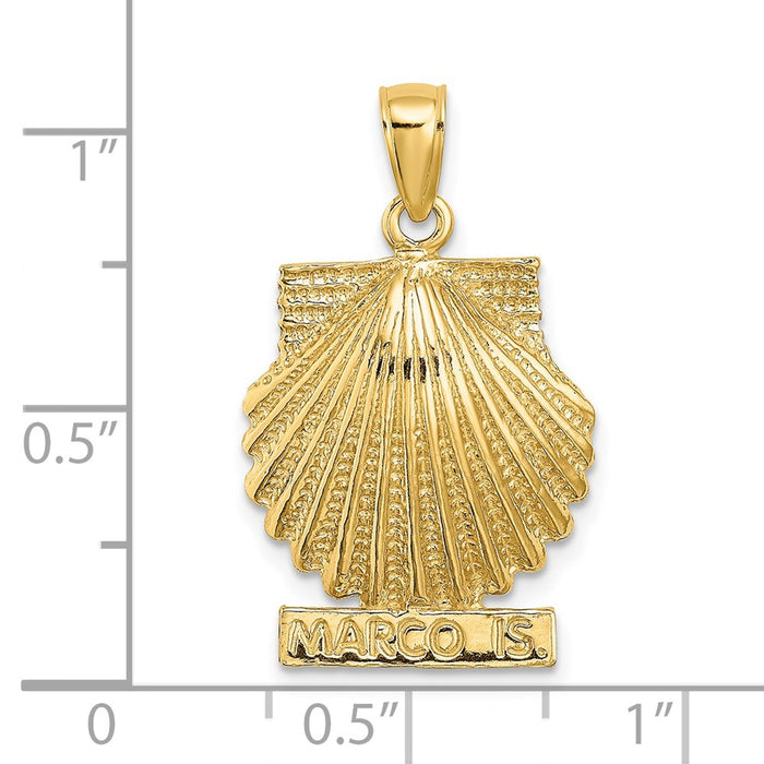 Million Charms 14K Yellow Gold Themed 2-D Marco Island Under Scallop Shell Charm