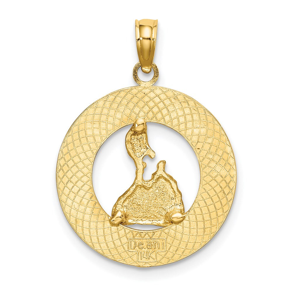 Million Charms 14K Yellow Gold Themed Block Island, Ri Round Frame With Map Charm