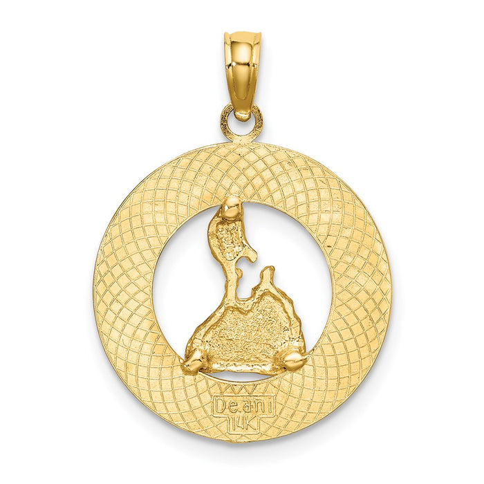 Million Charms 14K Yellow Gold Themed Block Island, Ri Round Frame With Map Charm