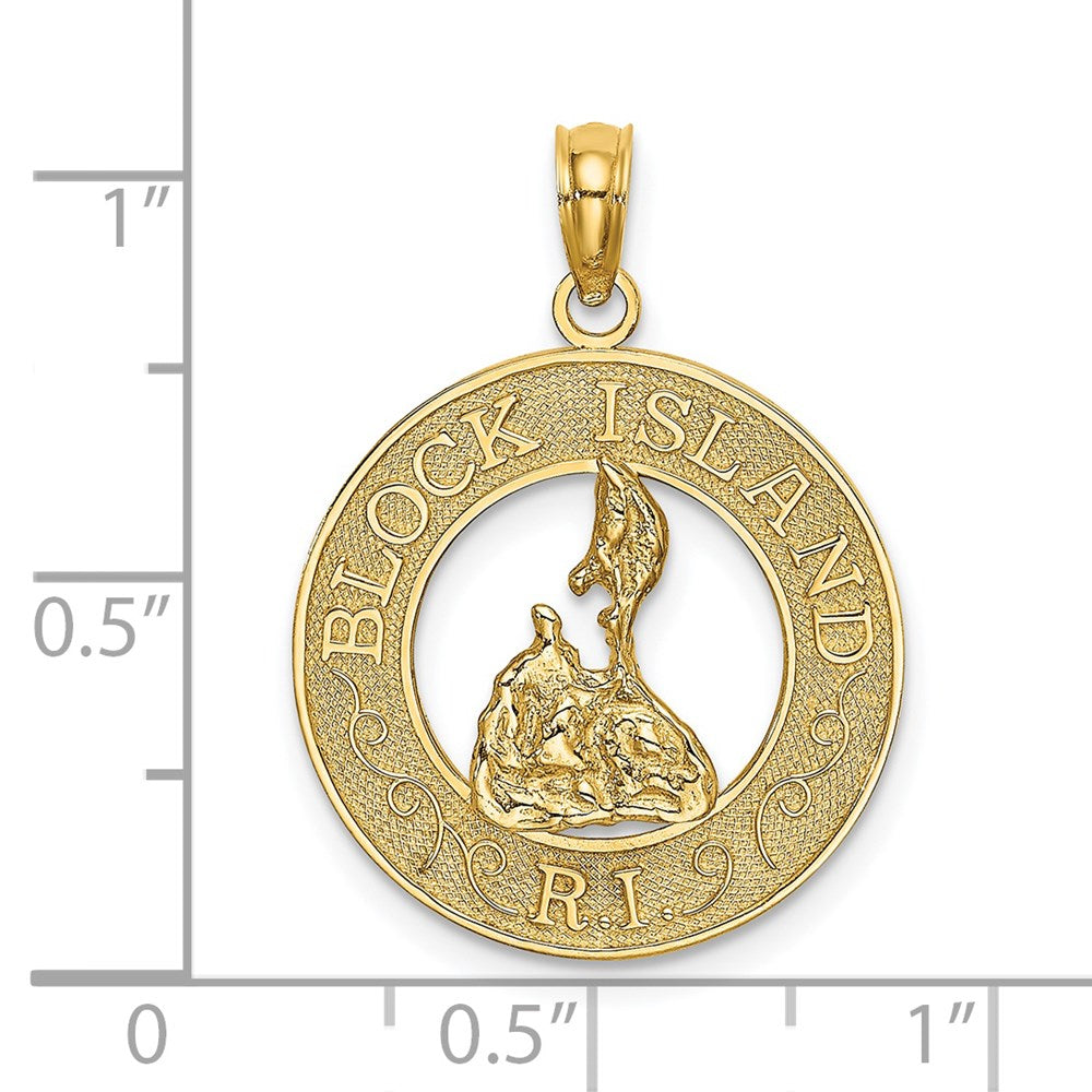 Million Charms 14K Yellow Gold Themed Block Island, Ri Round Frame With Map Charm