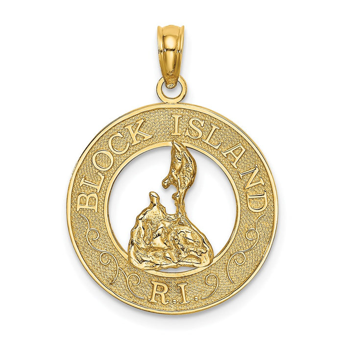 Million Charms 14K Yellow Gold Themed Block Island, Ri Round Frame With Map Charm