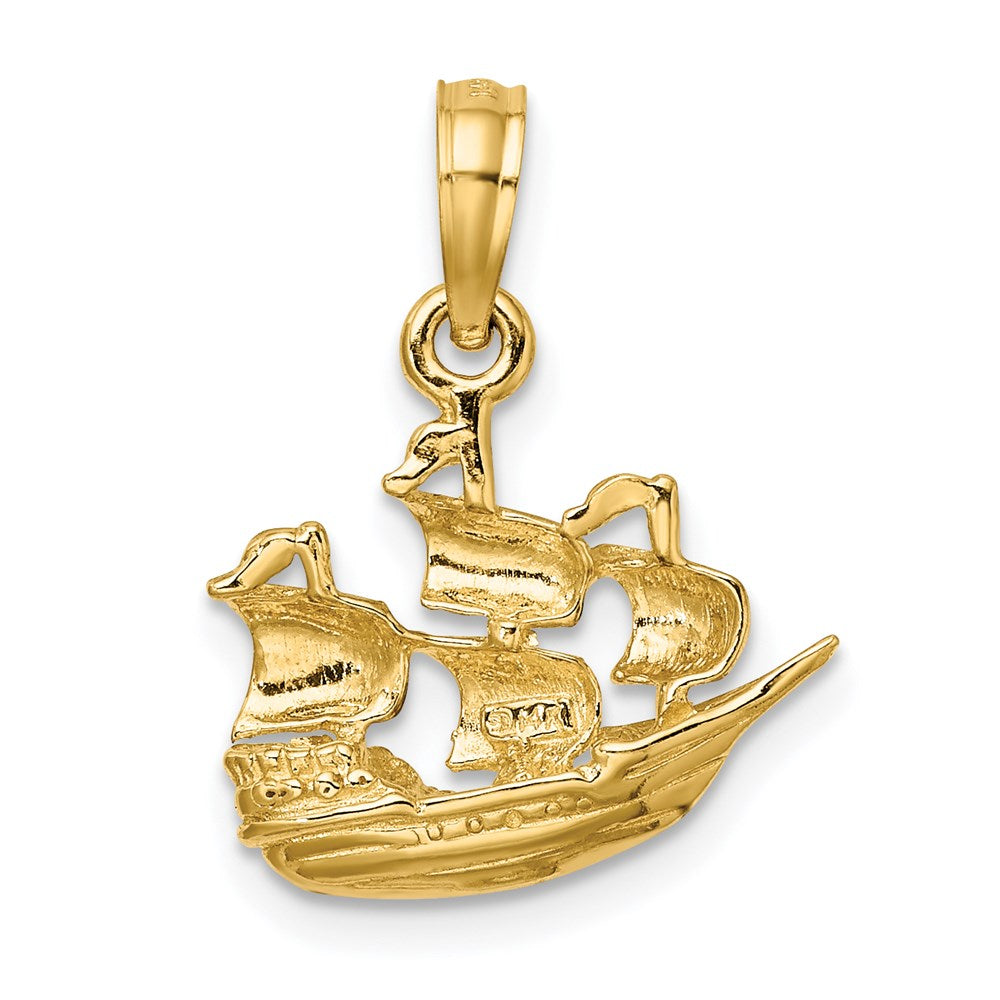 Million Charms 14K Yellow Gold Themed 3-D & Polished 4 Sail Cruising Ship Charm