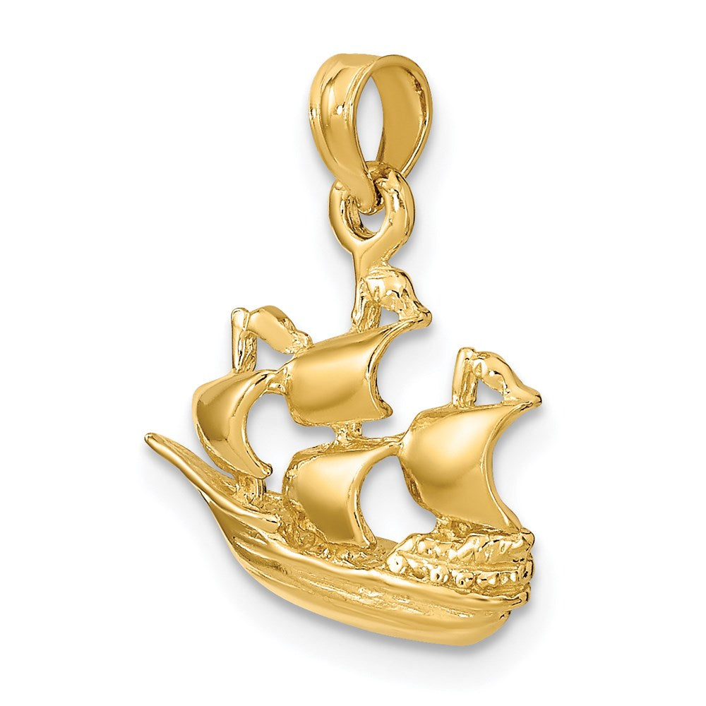 Million Charms 14K Yellow Gold Themed 3-D & Polished 4 Sail Cruising Ship Charm