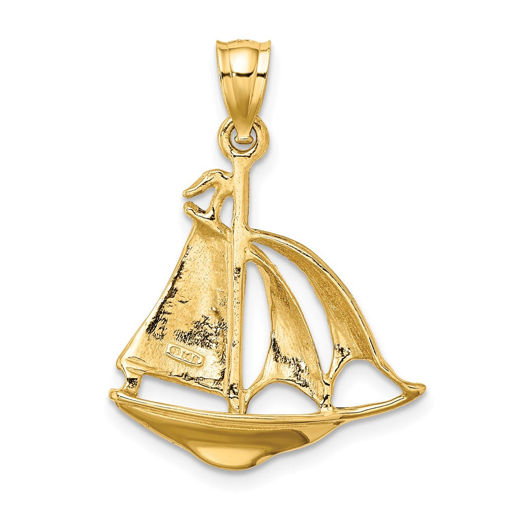 Million Charms 14K Yellow Gold Themed 3-D Polished 3 Sail Cruising Ship Charm