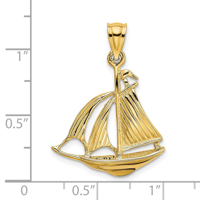 Million Charms 14K Yellow Gold Themed 3-D Polished 3 Sail Cruising Ship Charm